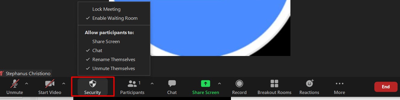 Menu Security Zoom Meetings